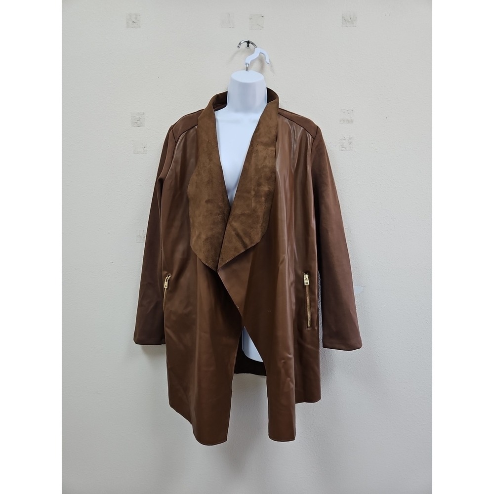 Marc New York Andrew Faux Leather Gold Zip Pockets Open Jacket Women's  Small
